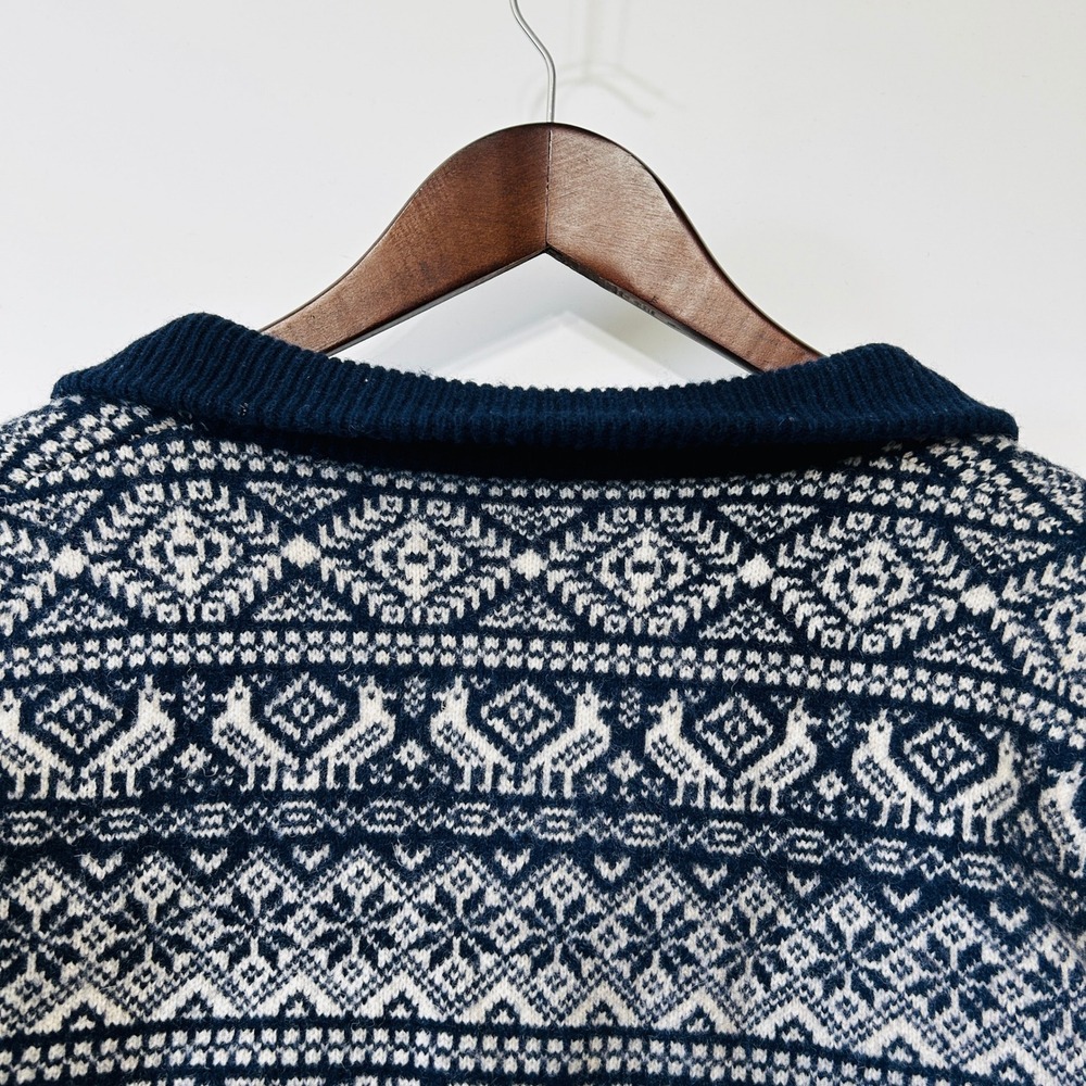 J.Crew Quarter Zip Sweater Size L Lambswool Fair Isle Nordic Navy Preppy Large - Picture 12 of 15